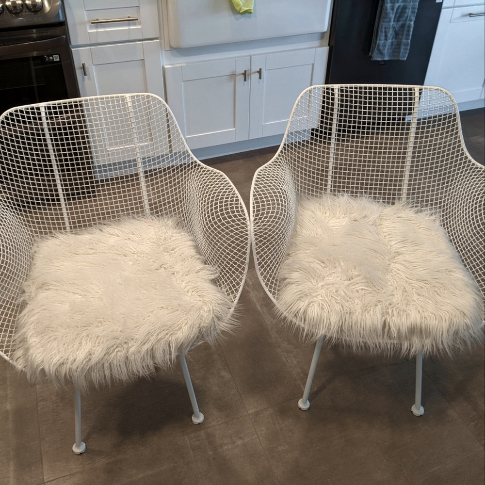 Ivory Mongolian Faux Fur Chair Cushions (2)
